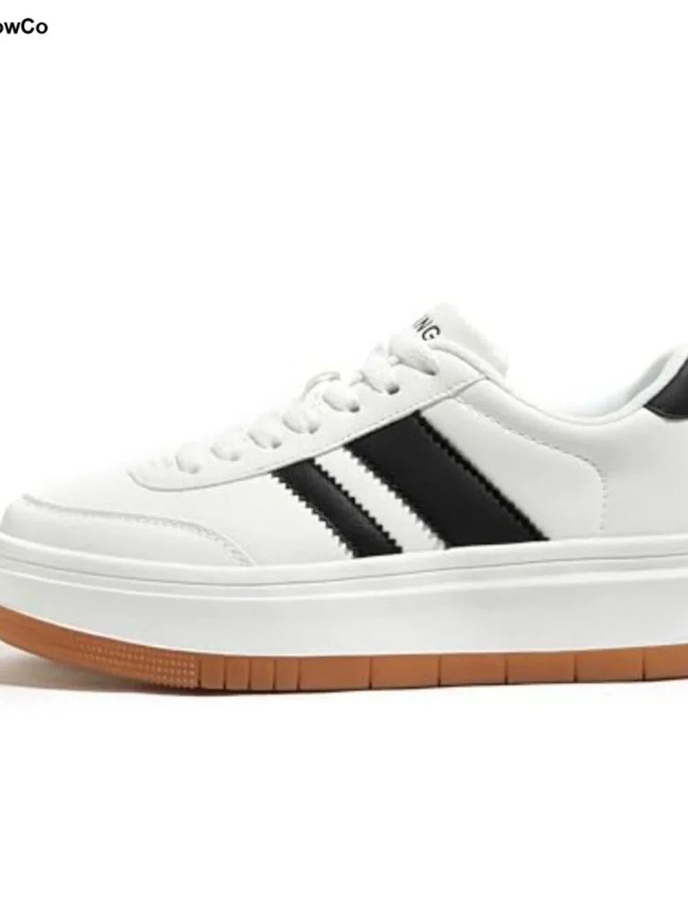 Classic Retro Platform Tennis Shoes - Lightweight Lace-Up Faux Leather